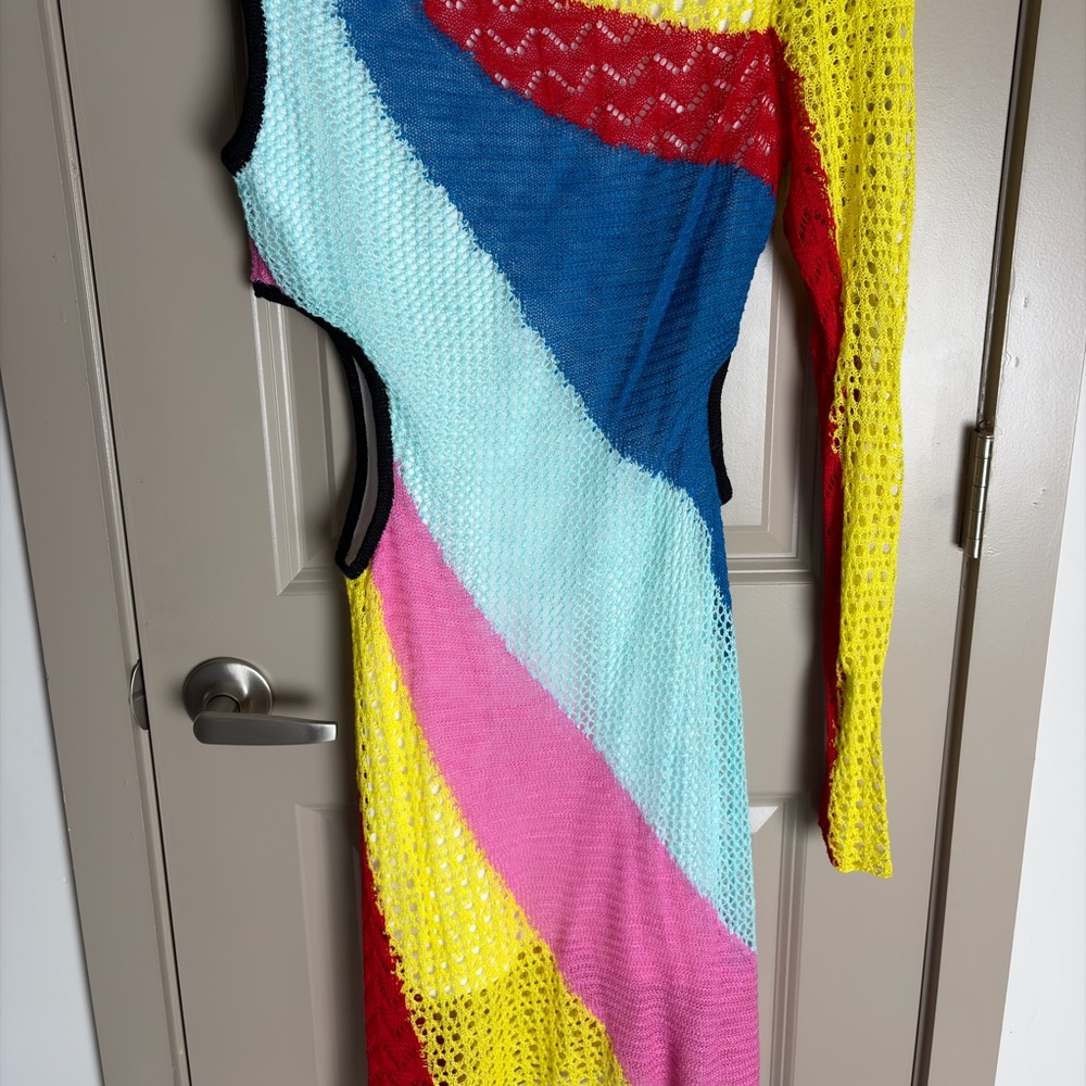 STAUD Marseille Rainbow One-Shoulder Knit Cutout Mini Dress Size M NWOT - Picture 3 of 7